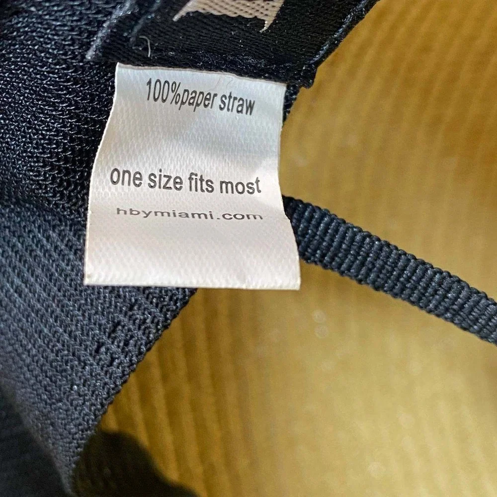 HBY Miami Straw Sun‎ Hat Wide Brim Black Ribbon Bow Beach Bucket Visor Women OS